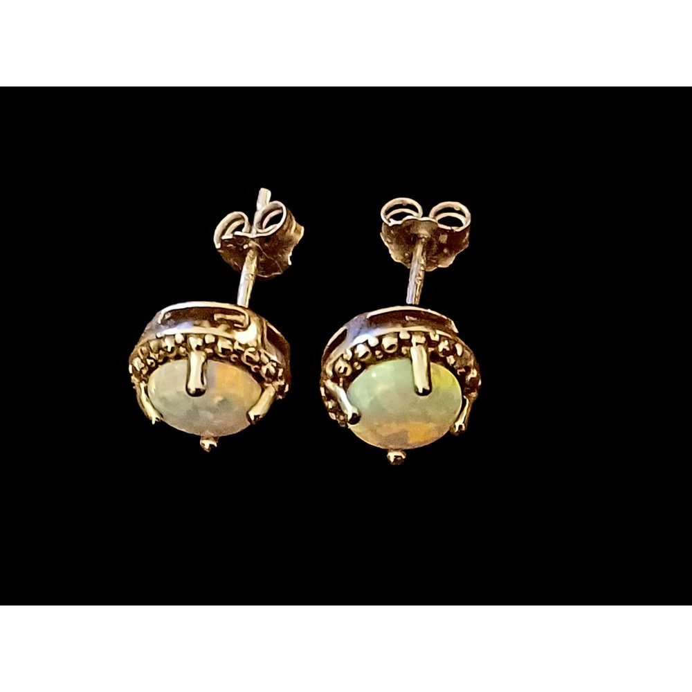 925 Sterling Silver Opal Diamond Round Stud Earrings